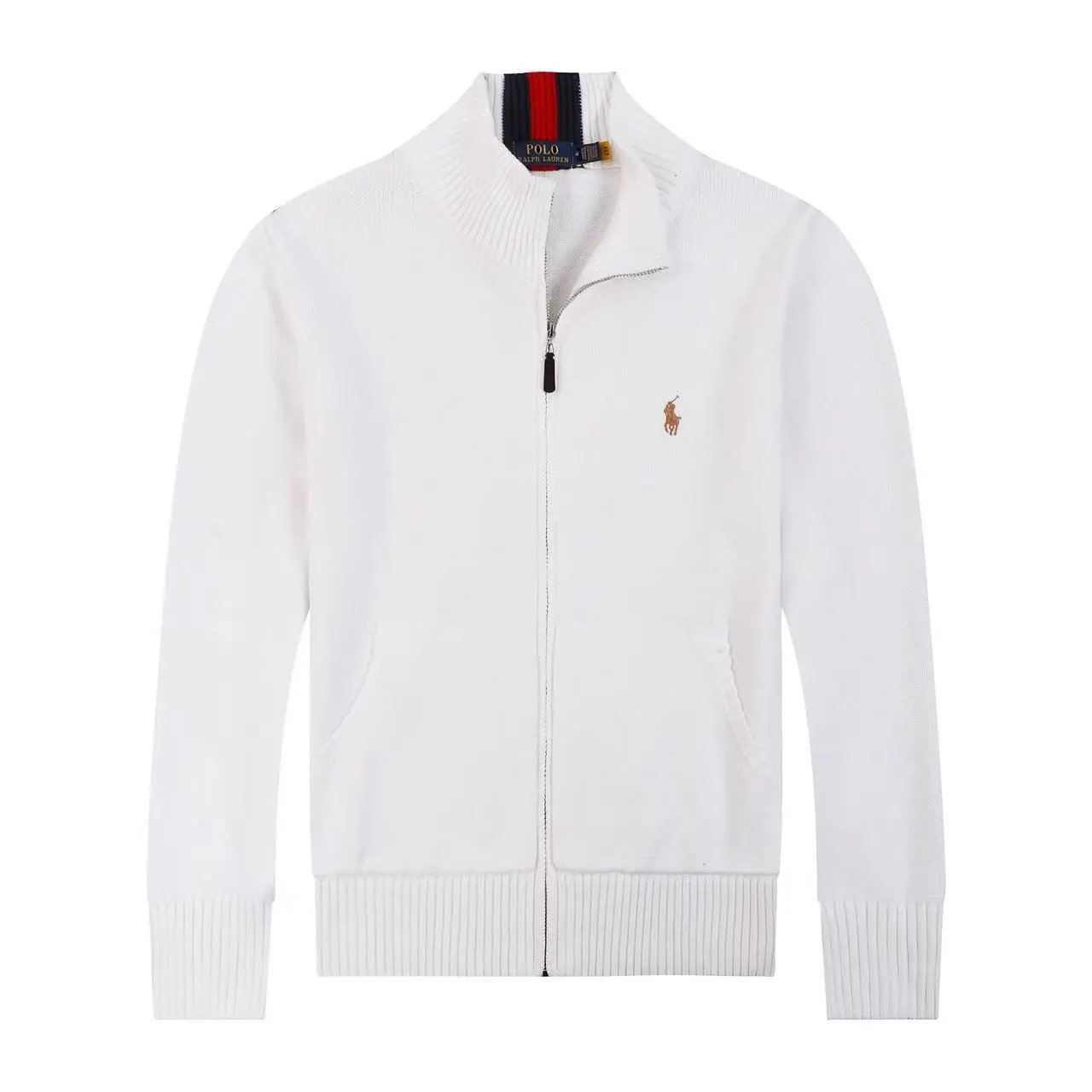 Ralph Lauren Knitwear Embroidered Pony Logo — 625 White with a brown label