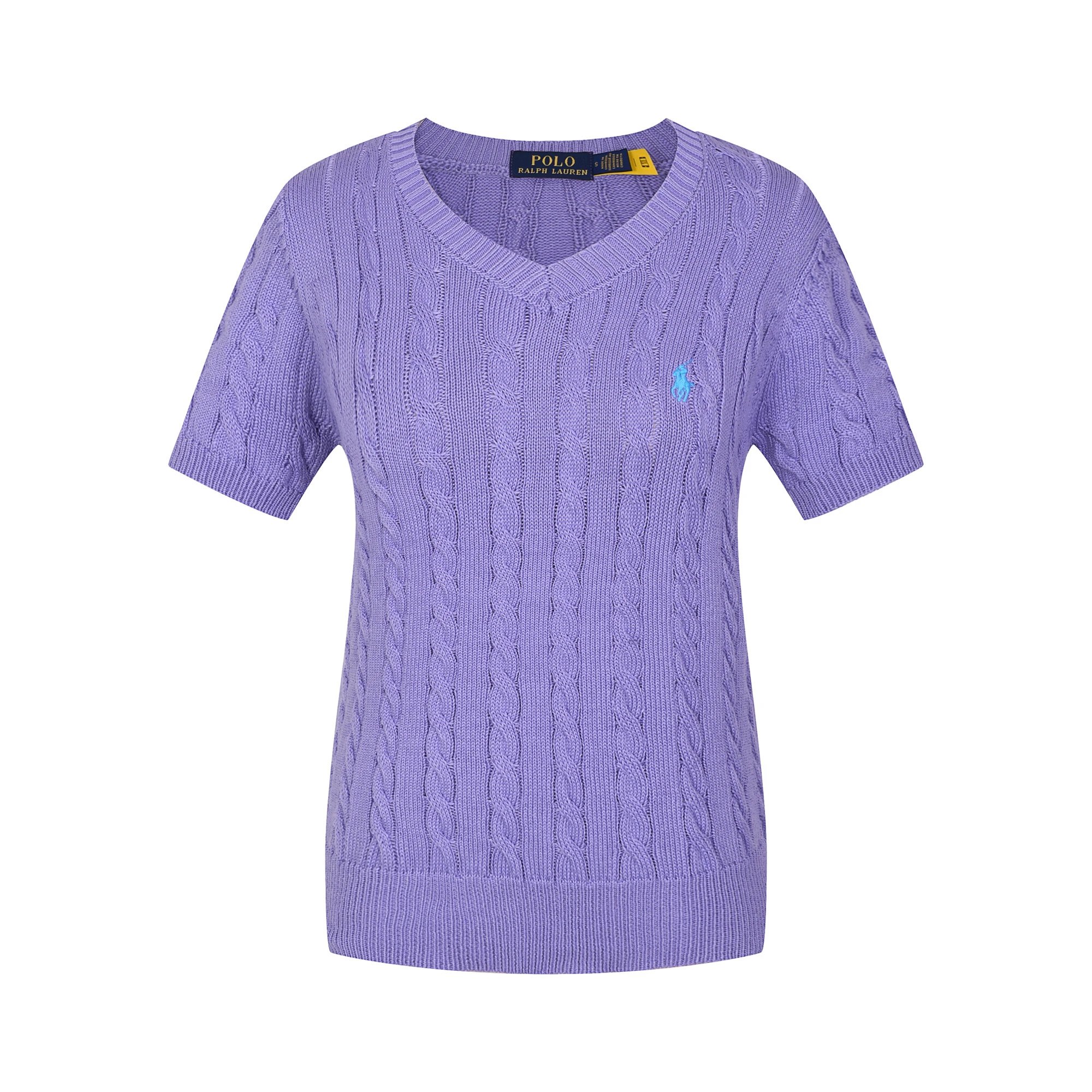 Polo Ralph Lauren Knitwear Cable-Knit Short-Sleeve Sweater — 614 Female Blue Blue Label