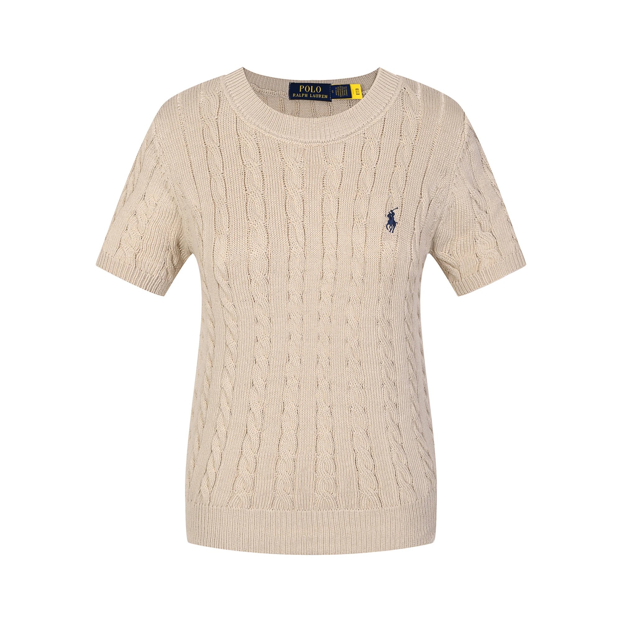 Polo Ralph Lauren Knitwear Cable-Knit Short-Sleeve Sweater — 613 Female Brown Blue Label