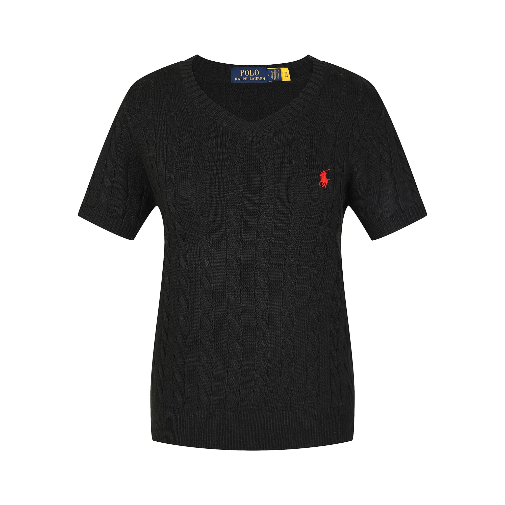 Polo Ralph Lauren Knitwear Cable-Knit Short-Sleeve Sweater — 614 female black red label