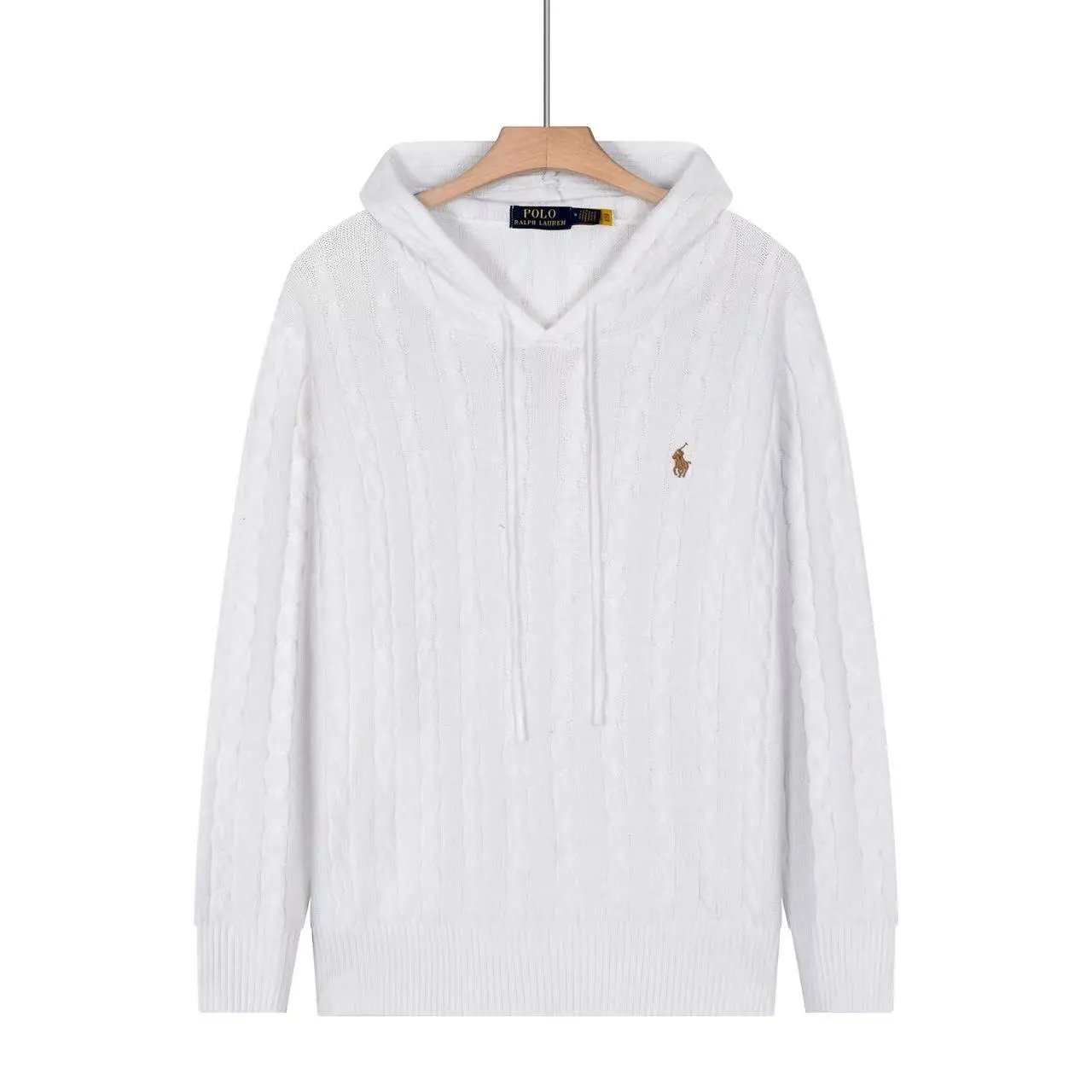 Ralph Lauren Knitwear Embroidered Pony Logo — 622 White with a brown label