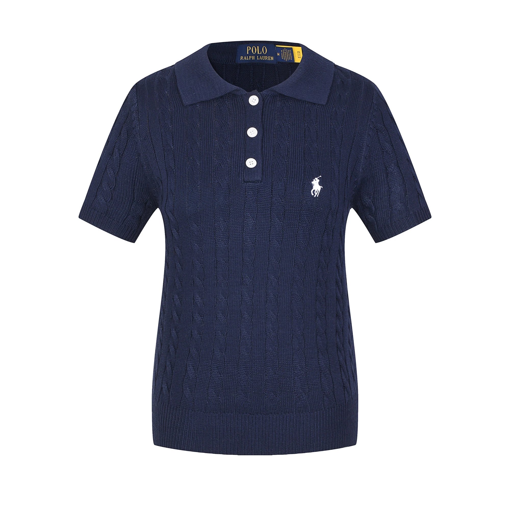 Polo Ralph Lauren Knitwear Cable-Knit Short-Sleeve Sweater — 612 Female Blue White Label