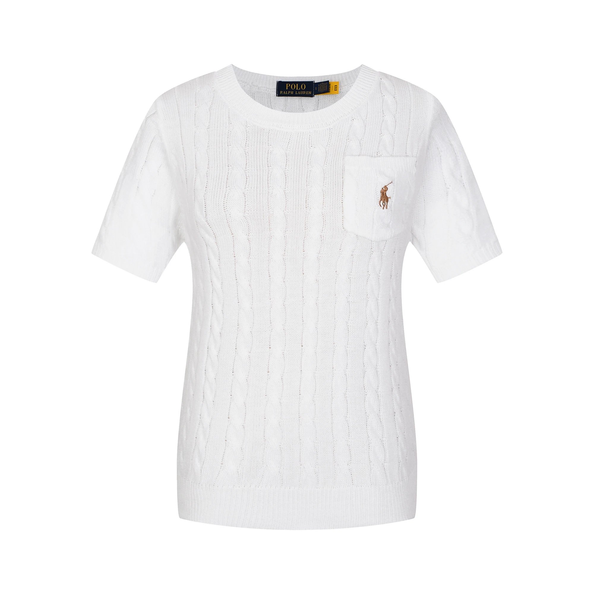 Polo Ralph Lauren Knitwear Cable-Knit Short-Sleeve Sweater — 611 Female White Brown Label
