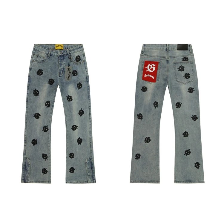 Godspeed Shorts Embroidered logo patchwork distressed denim — SKU-04-OAS8218 Denim Blue
