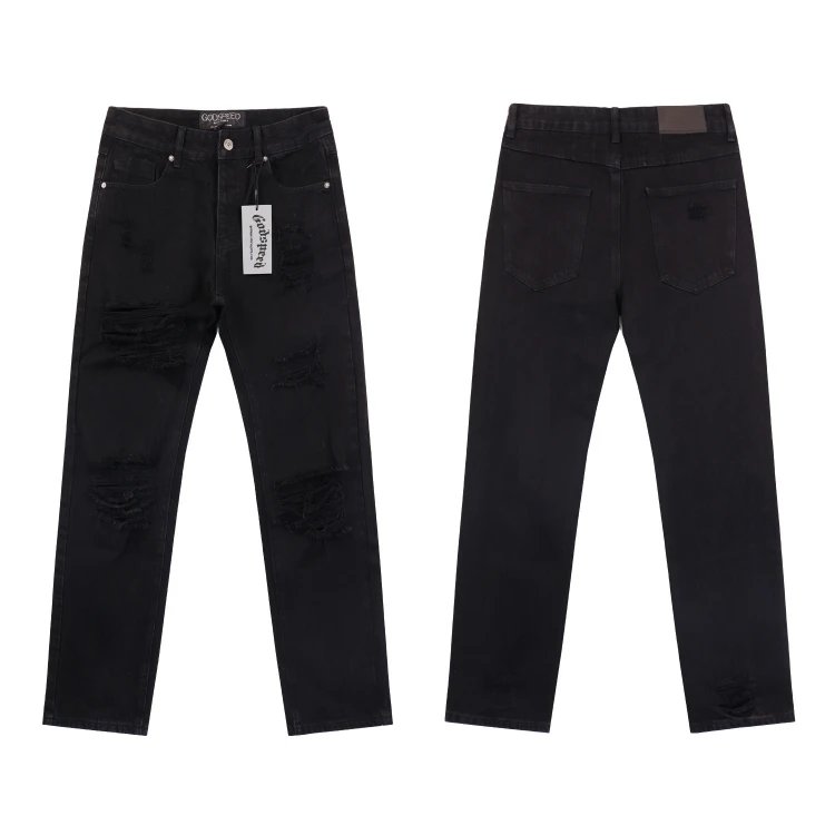 Godspeed Shorts Embroidered logo patchwork distressed denim — SKU-07-OAS8209 Black