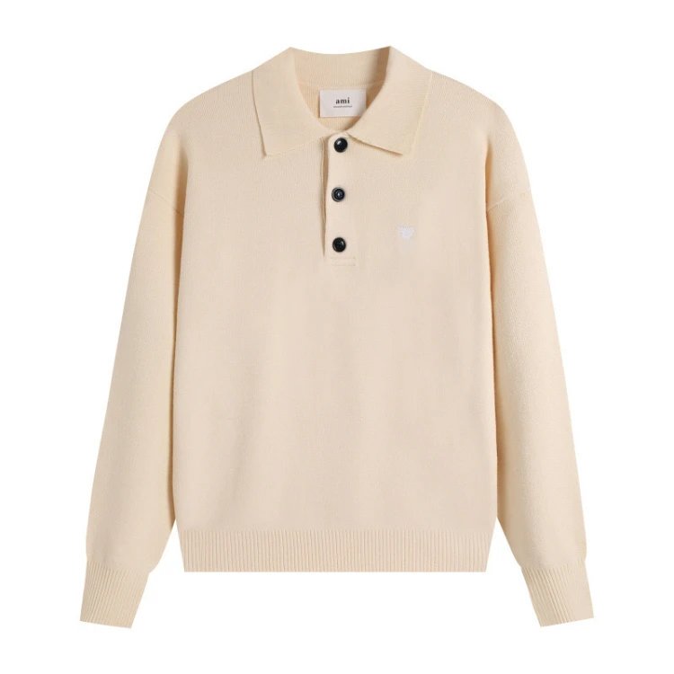 AMI Paris Knitwear de Cœur Polo Collar Knit Sweater — Light apricot