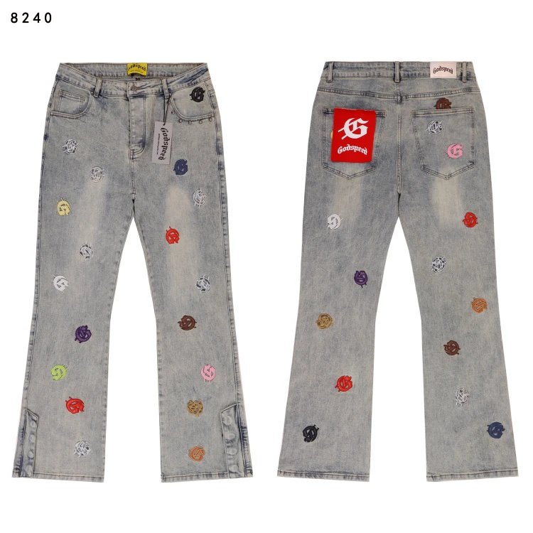 Godspeed Shorts Embroidered logo patchwork distressed denim — SKU-16-OAS8240 Denim Blue