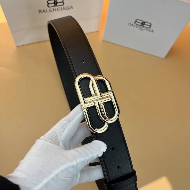 Balenciaga Belts BB-logo buckle leather belt — SKU-S-25 – Bright Gold Buckle (Comes with Original-Brand Gift Box) – 90cm [Suitable for Pants Size 25–26]