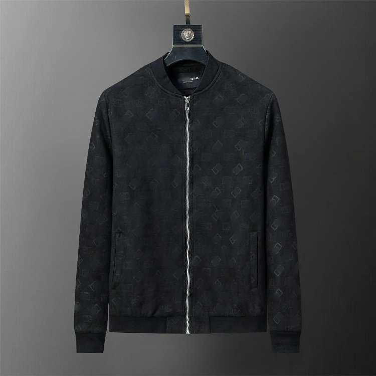 Dolce & Gabbana Jackets Monogram Zip-Front Jacket — SKU-25-Black 56043 (Leather Suede)