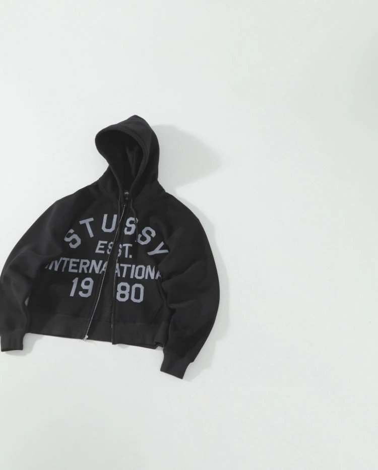 Stüssy Hoodies & Sweatshirts Zip-Up Fleece Hoodie with International 1980 Graphic — Black