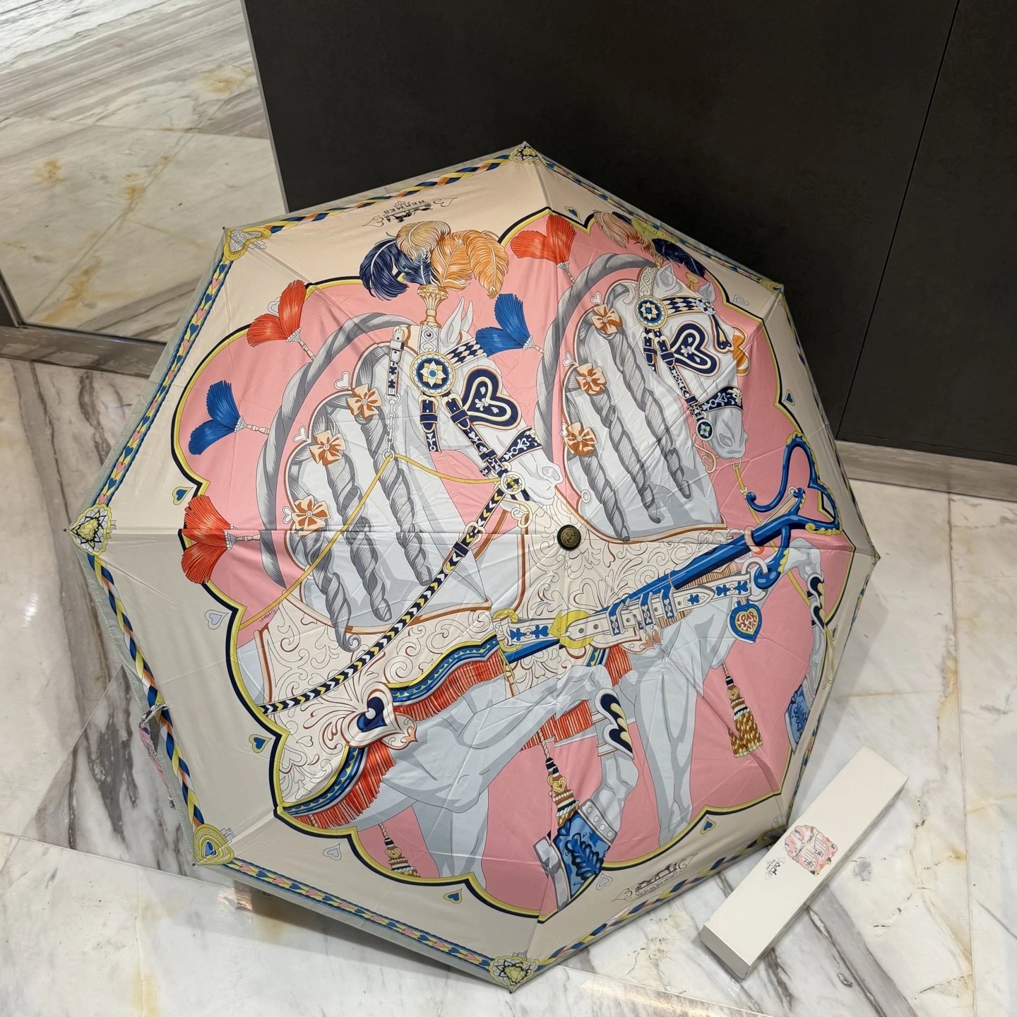 Hermès Uncategorized Equestrian Horse Print Folding Umbrella — 03