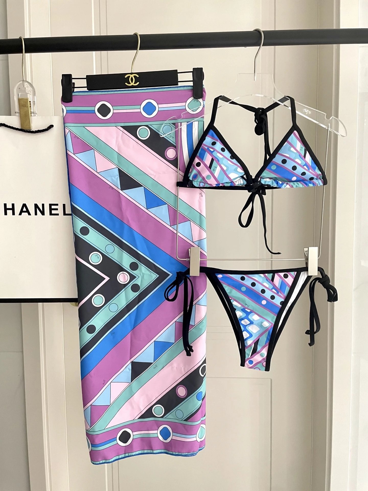 Emilio Pucci Swimwear Triangle Tie-Side Bikini Set with Geometric Print image 3