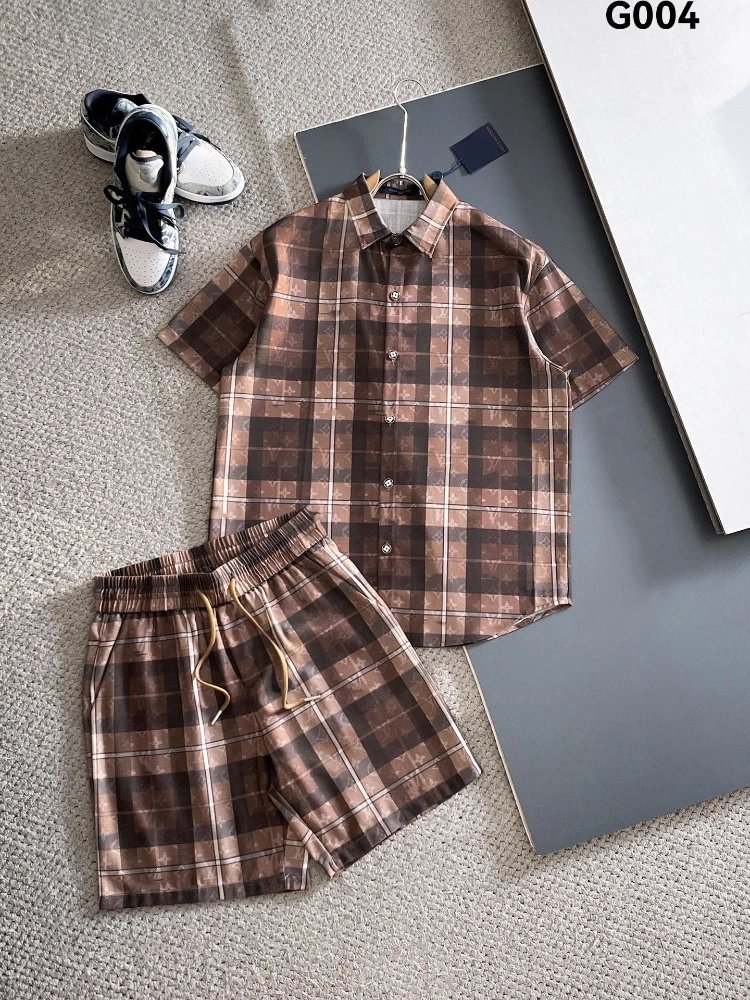Unbranded Matching Sets Short-Sleeve Button Shirt and Drawstring Shorts Set — SKU-04-G004 Coffee Color