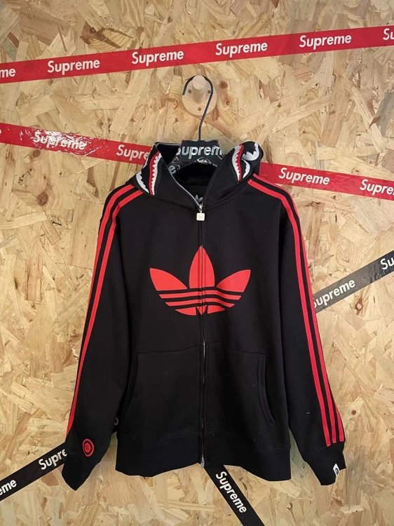 Shark Graphic Three-Stripe Zip Hoodies