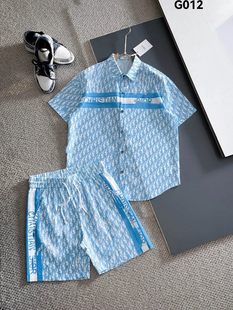 Unbranded Matching Sets Short-Sleeve Button Shirt and Drawstring Shorts Set — SKU-12-G012 Lake Blue