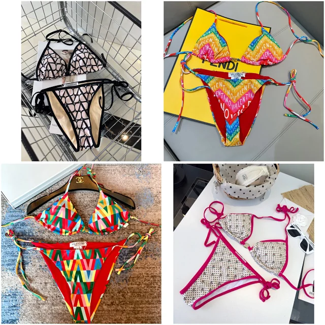 Valentino Swimwear Triangle Bikini Set with Tie-Side Bottoms product detail image 1
