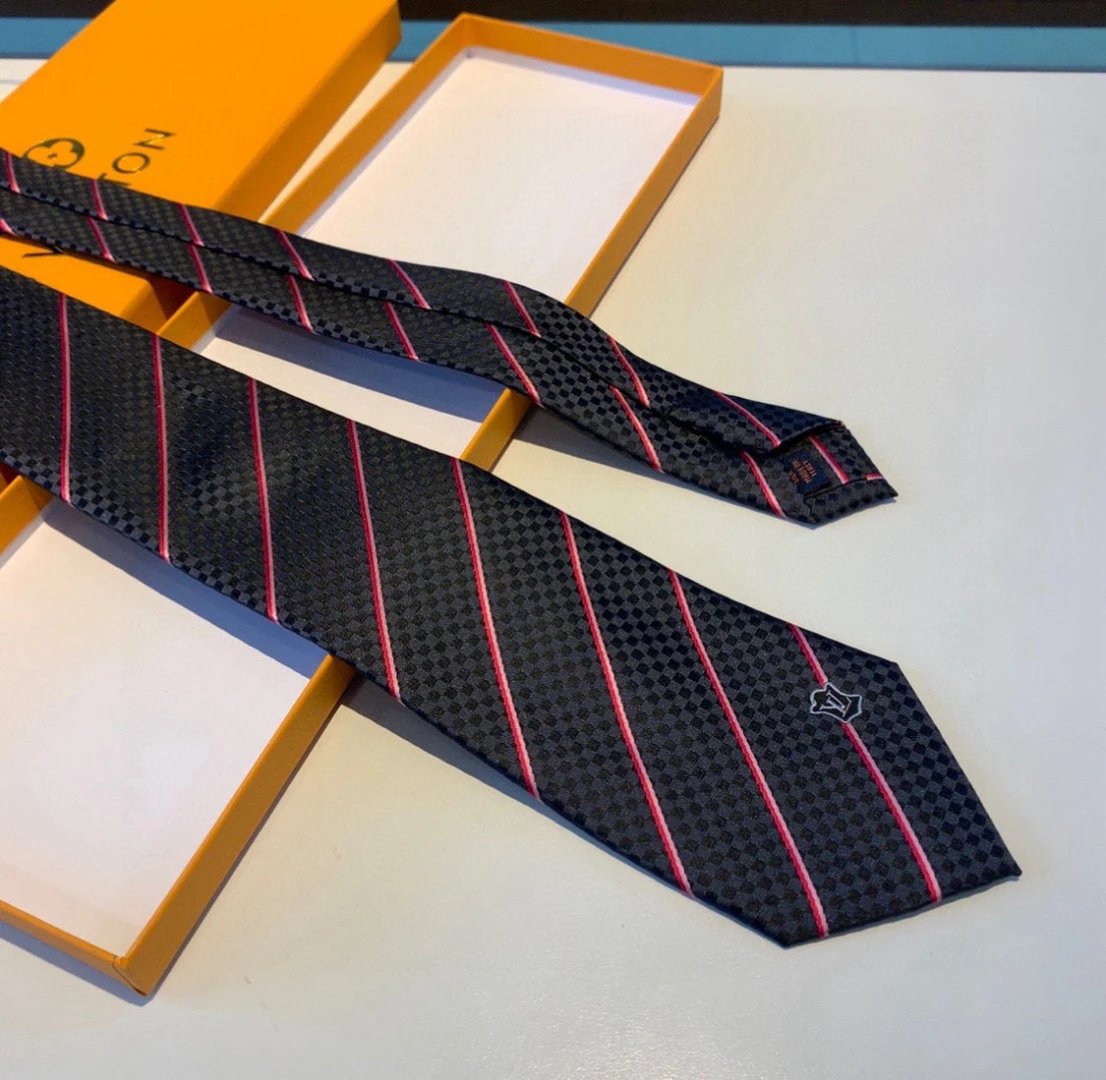 Louis Vuitton Ties Striped checker-pattern tie — Coffee