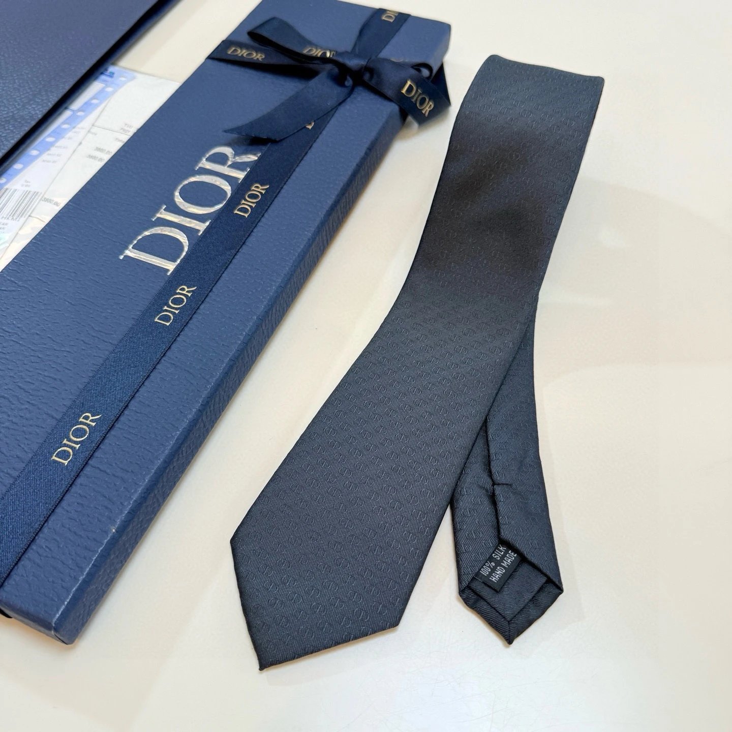 Dior Ties 6552 Jacquard Logo Necktie — Dark gray