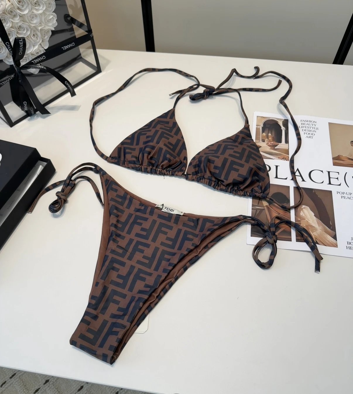 Fendi Swimwear FF logo-print triangle bikini — 10