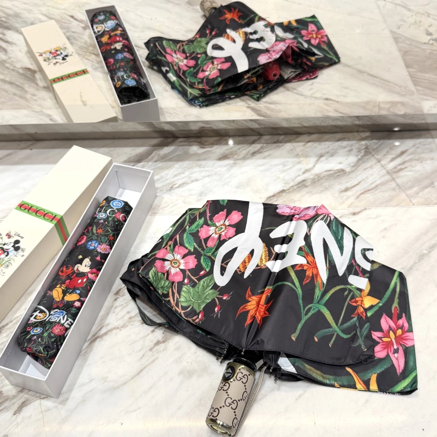 Gucci Floral Mickey Mouse Print Folding Umbrella image 3