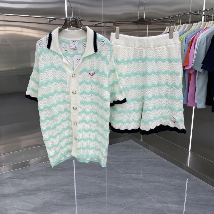 Casablanca Matching Sets Knitted short-sleeve polo or cardigan and shorts set — 84