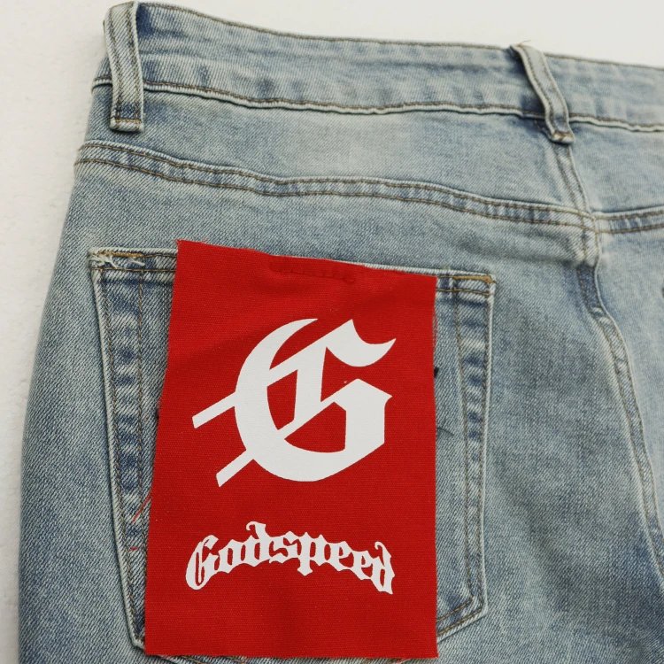Godspeed Shorts Embroidered logo patchwork distressed denim image 10