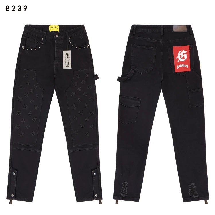 Godspeed Shorts Embroidered logo patchwork distressed denim — SKU-14-OAS8239 Black