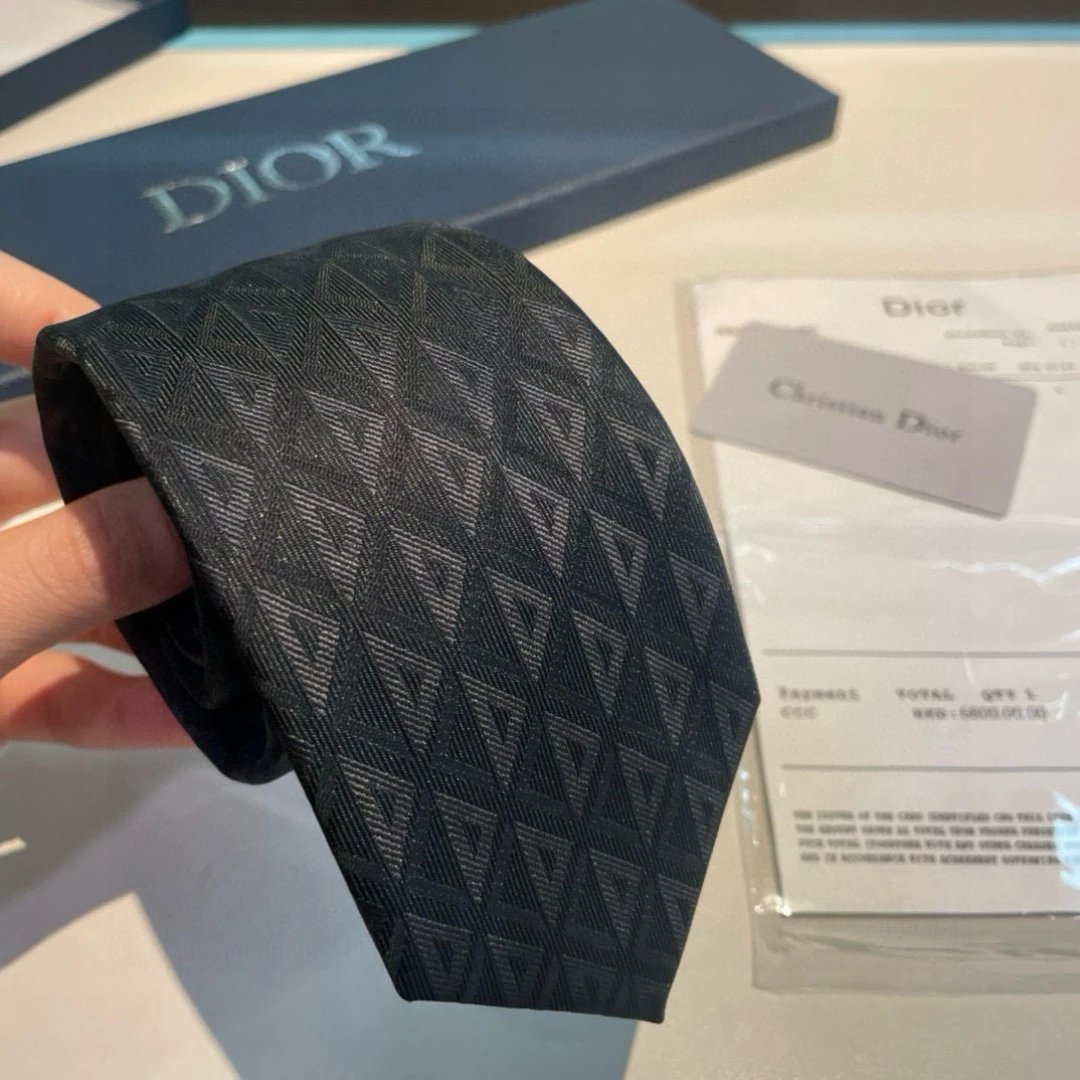 Dior Ties Geometric Jacquard Silk Tie — Black