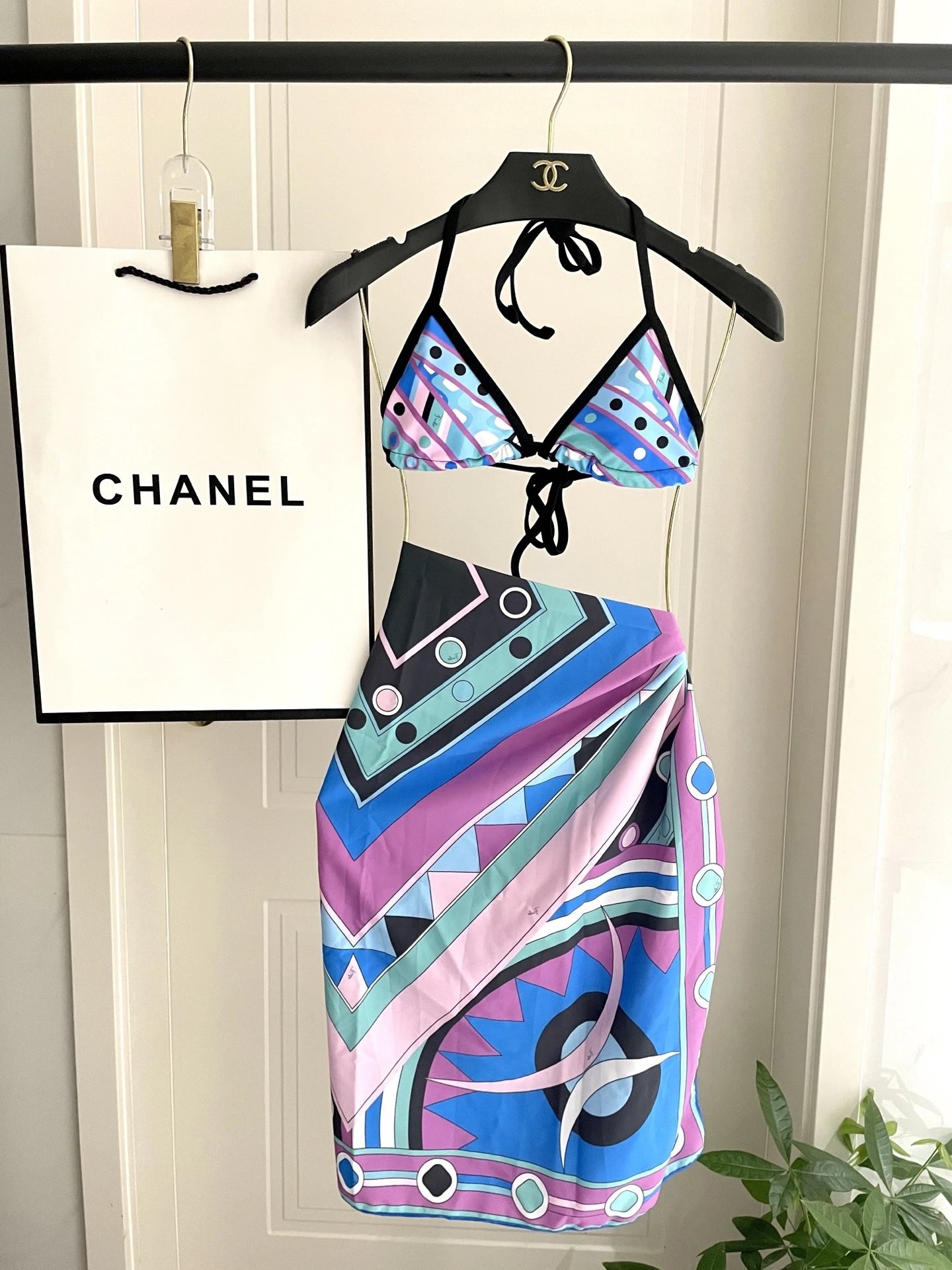 Emilio Pucci Swimwear Triangle Tie-Side Bikini Set with Geometric Print image 7