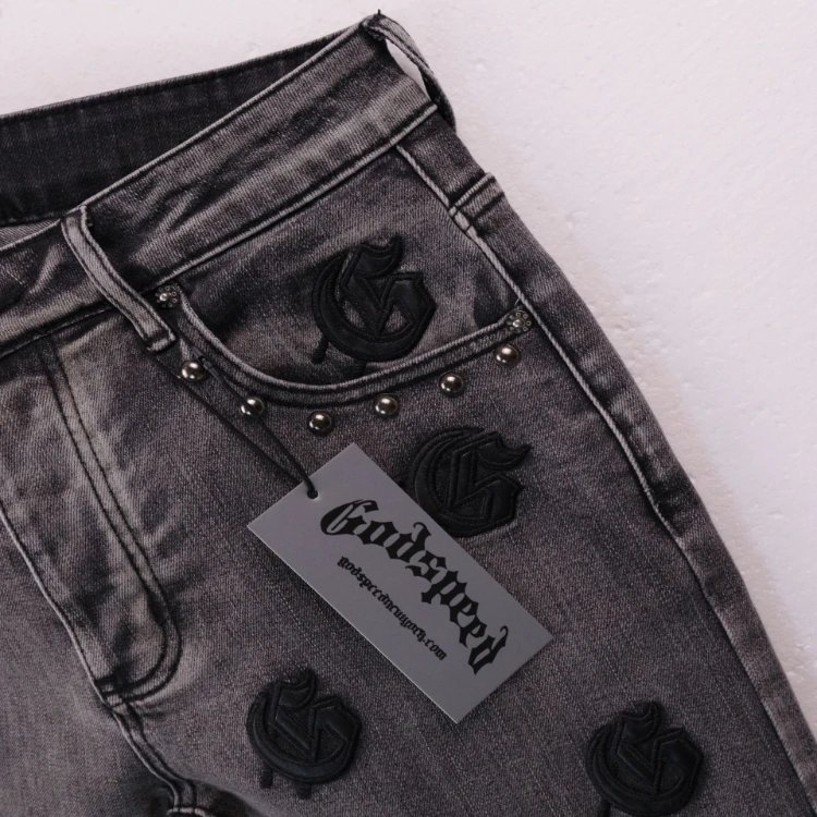 Godspeed Shorts Embroidered logo patchwork distressed denim image 3