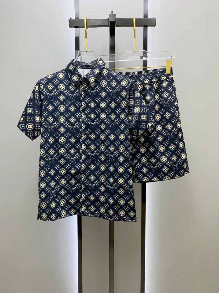 Louis Vuitton Matching Sets Monogram short-sleeve shirt and shorts set — SKU-10-014 Navy Blue