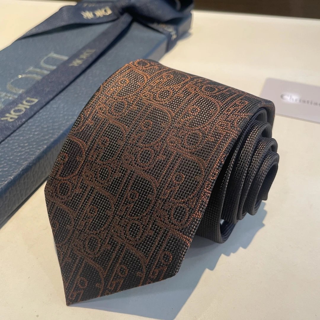 Dior Ties CD Diamond Pattern Tie — Coffee