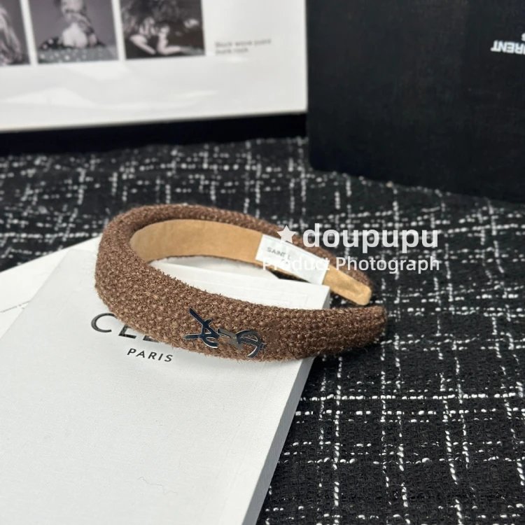 Saint Laurent Uncategorized Bouclé Monogram Headband — Coffee color