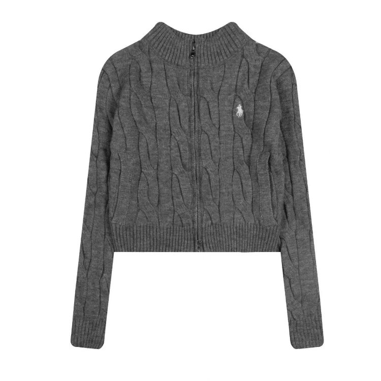 Polo Ralph Lauren Knitwear Cropped cable-knit full-zip mock-neck cardigan — Dark gray
