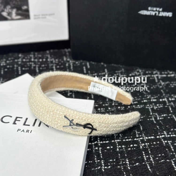 Saint Laurent Uncategorized Bouclé Monogram Headband — Off-white