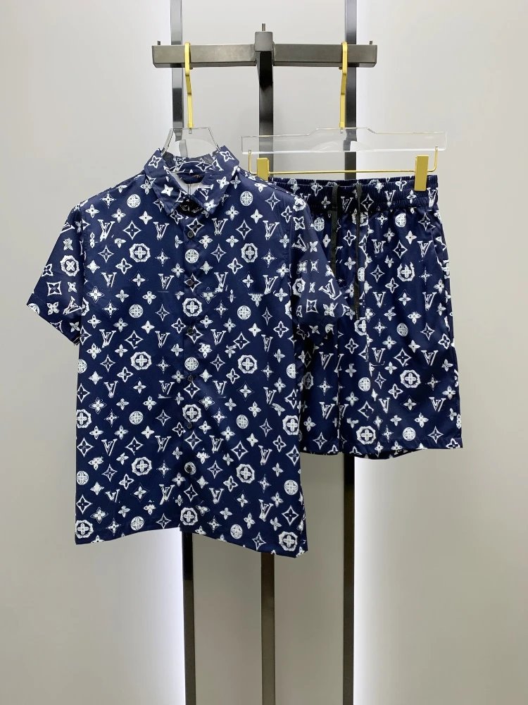 Louis Vuitton Matching Sets Monogram short-sleeve shirt and shorts set — SKU-32-020 Navy Blue
