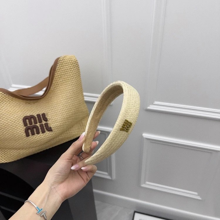 Miu Uncategorized Woven Padded Headband — Beige