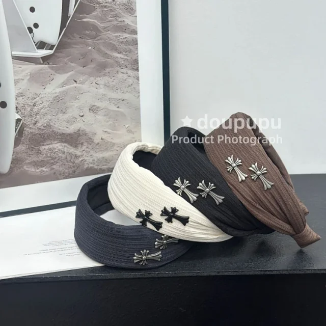 Unbranded Uncategorized Wide ribbed knotted headband with cross charms product detail image 2