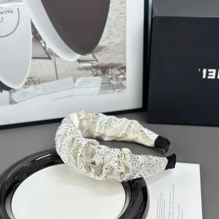 Unbranded Uncategorized Ruffled Rhinestone Headband — SKU-02-Beige rhinestone headband
