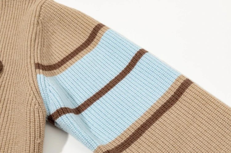 AMI Paris Knitwear V-neck knit sweater with heart applique and striped sleeves image 7