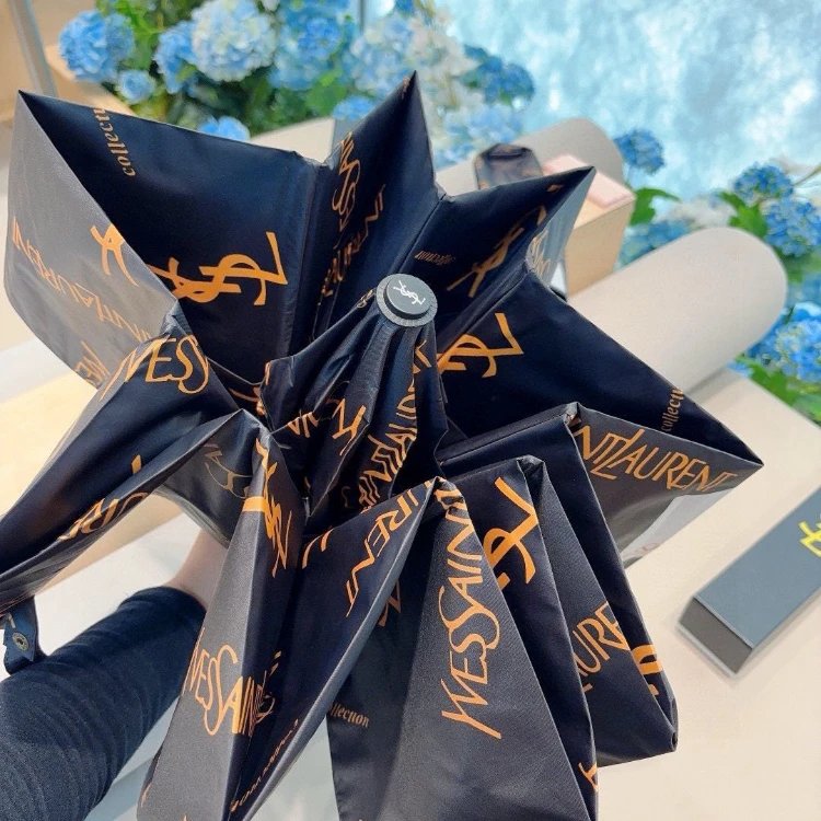Yves Saint Laurent Uncategorized Three-Fold Automatic Folding Logo-Print Umbrella image 5