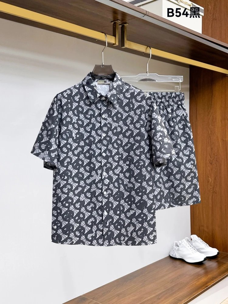 Unbranded Matching Sets Short-Sleeve Button-Front Printed Shirt and Shorts Set — SKU-33-54 Black