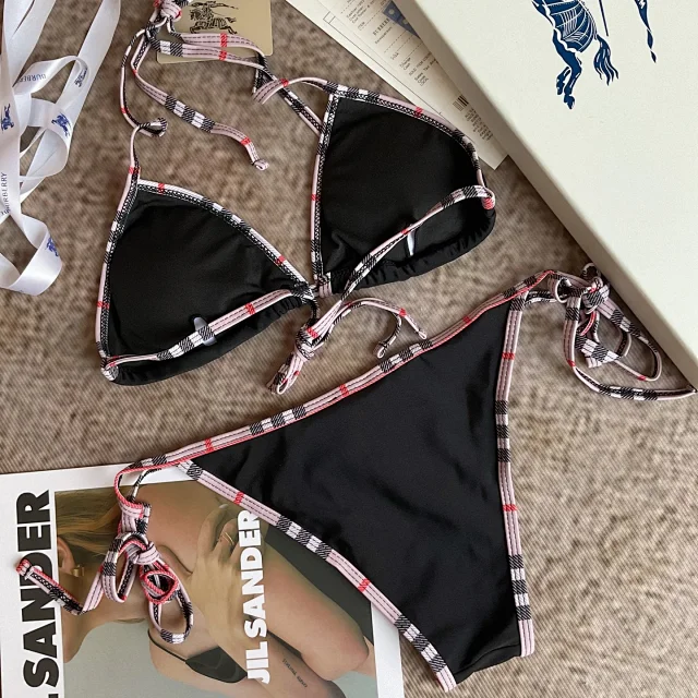 Burberry Swimwear Plaid-Trim Triangle Bikini Set product detail image 5