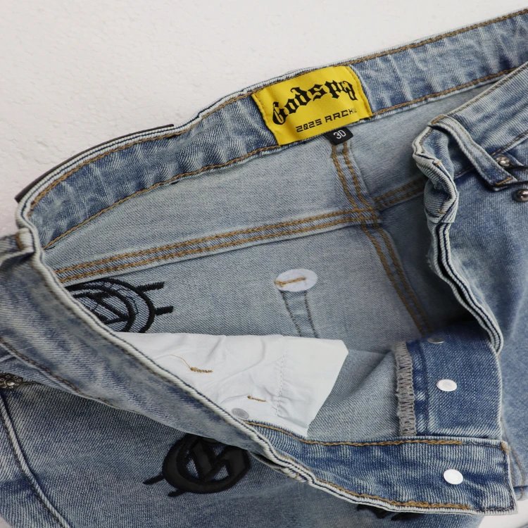 Godspeed Shorts Embroidered logo patchwork distressed denim image 7