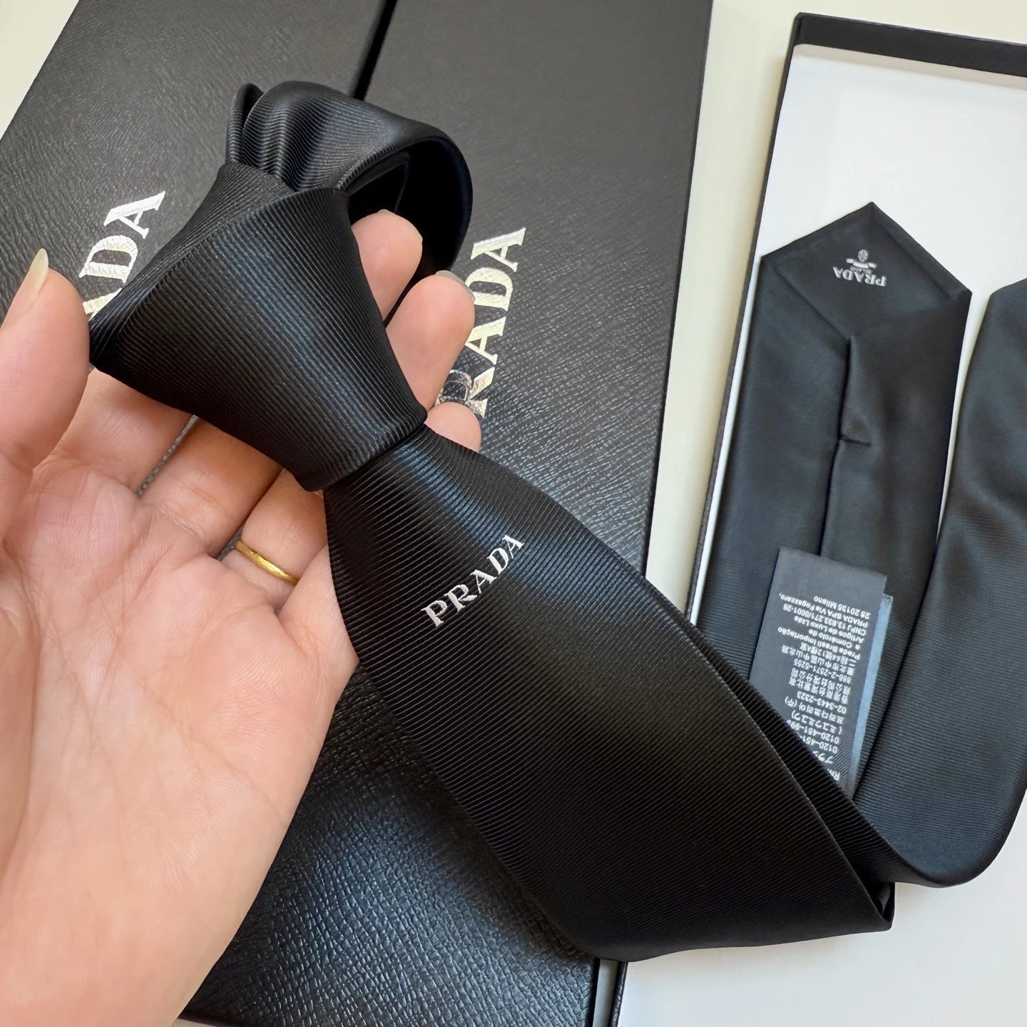 Prada Ties Logo-Embroidered Ribbed Silk Tie — 01