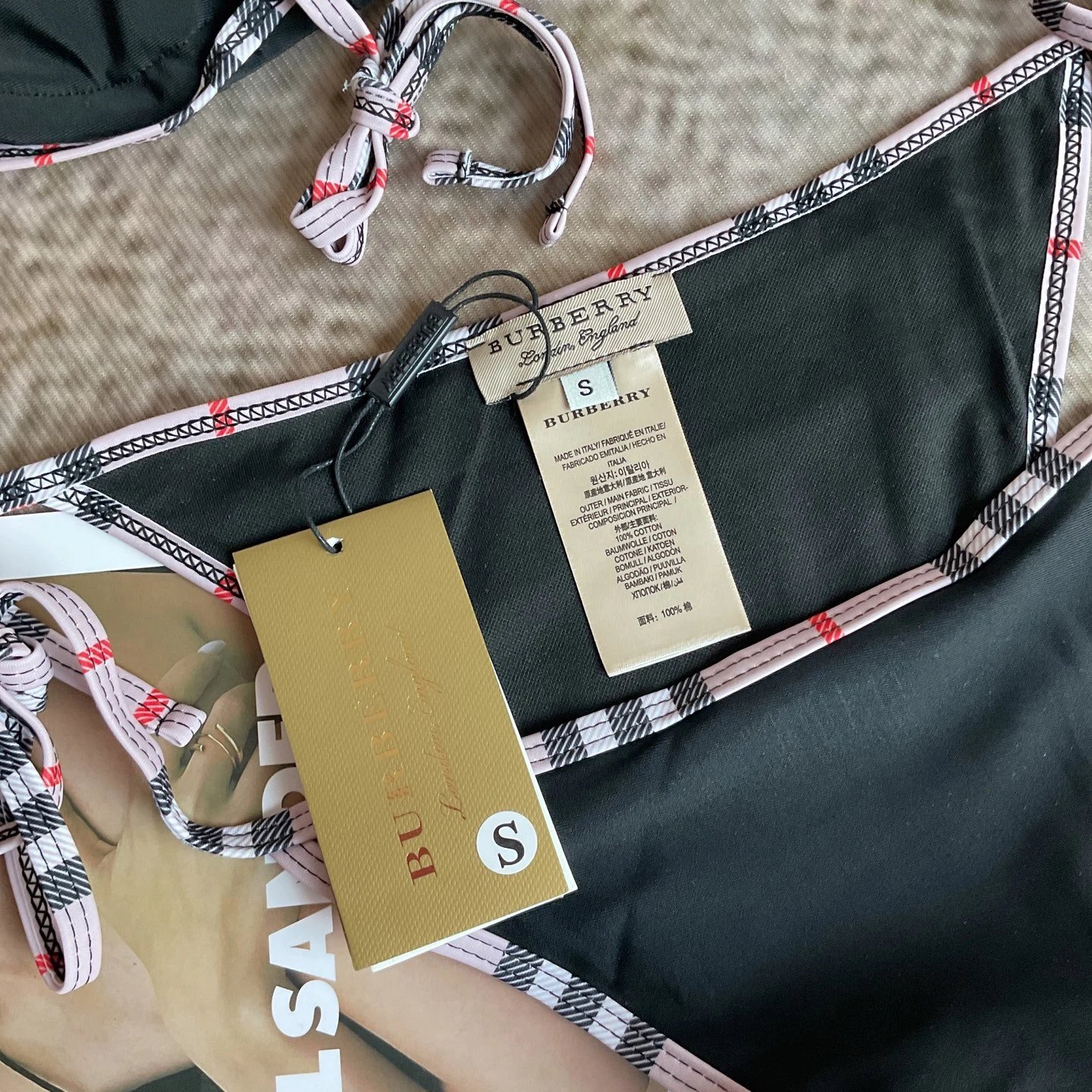 Burberry Swimwear Plaid-Trim Triangle Bikini Set image 6