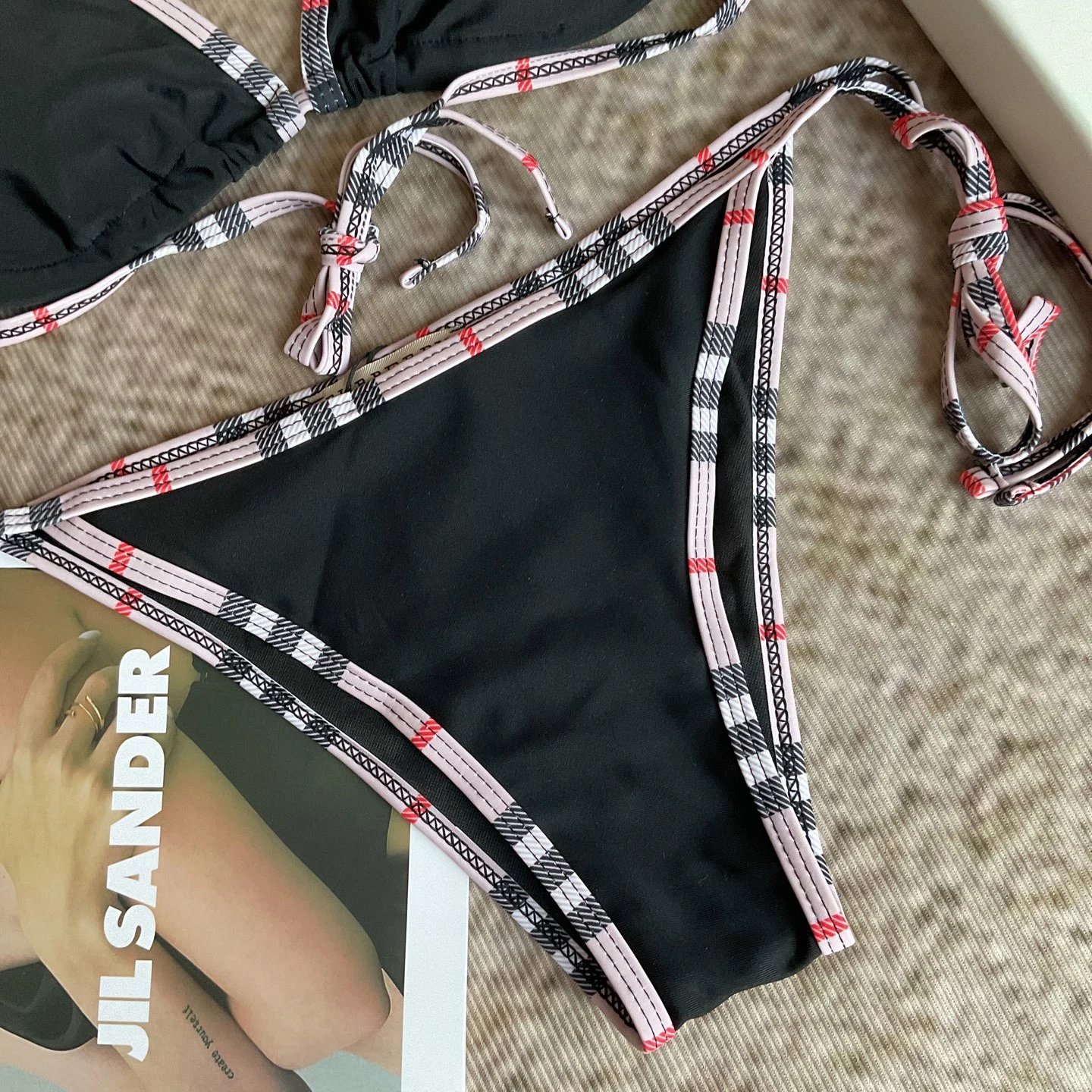 Burberry Swimwear Plaid-Trim Triangle Bikini Set image 4