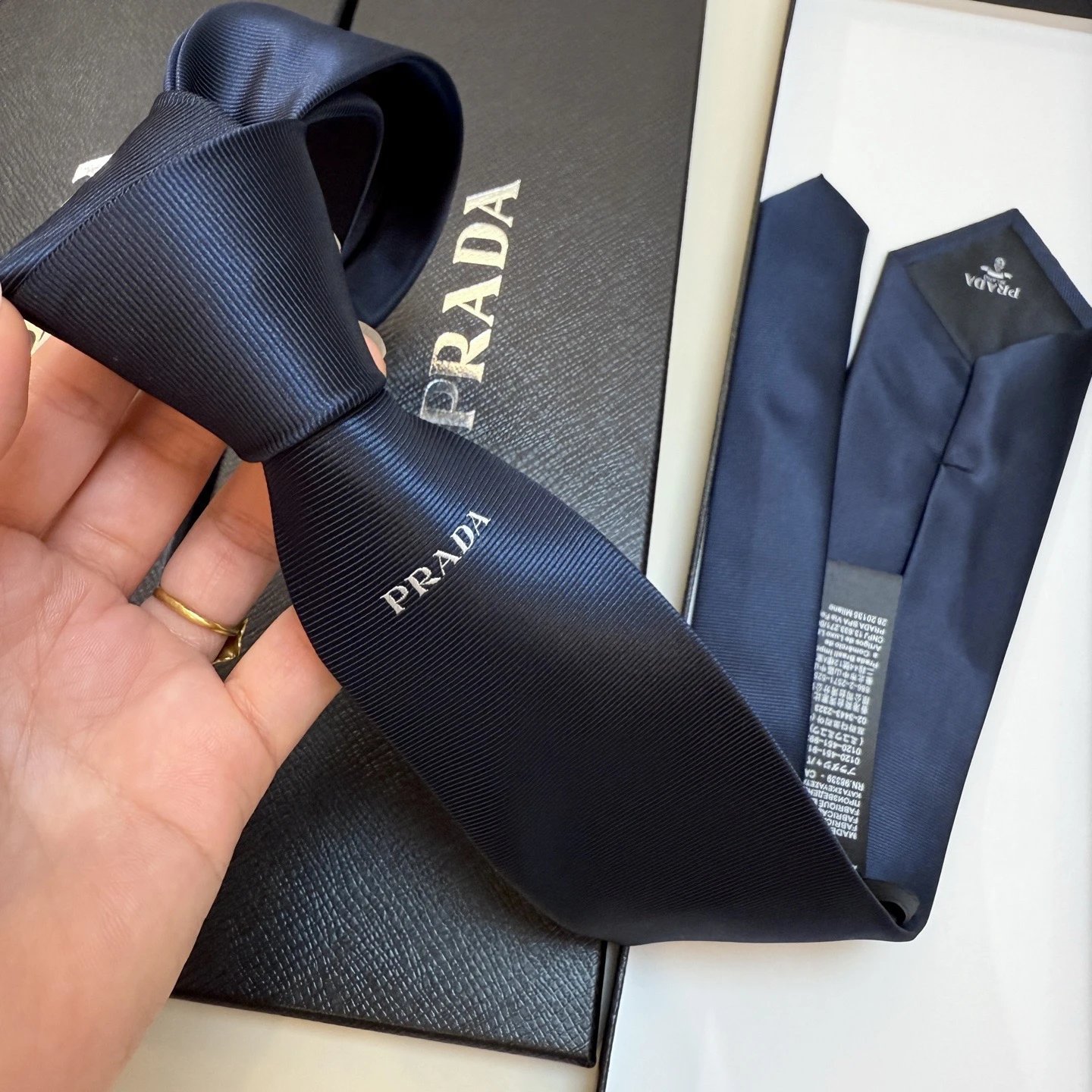 Prada Ties Logo-Embroidered Ribbed Silk Tie — 02