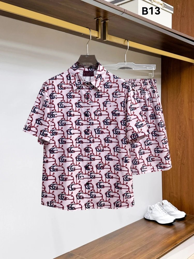 Unbranded Matching Sets Short-Sleeve Button-Front Printed Shirt and Shorts Set — SKU-07-13 Pink