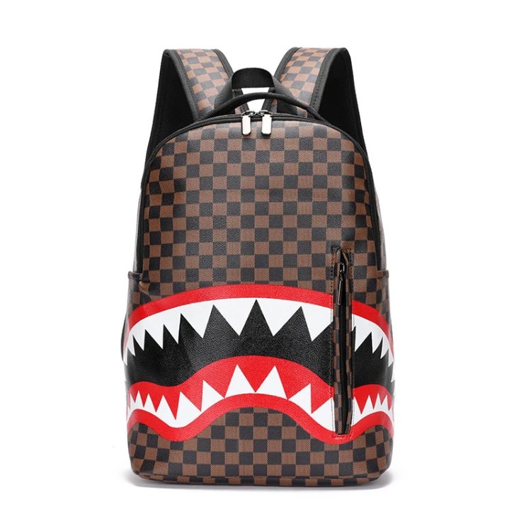 Sprayground Backpacks Shark Mouth Design — SKU-07-Brown Plaid Big Mouth